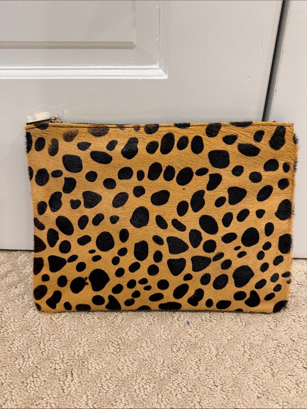 Leopard Print Zip Pouch Clutch in Tan and Black